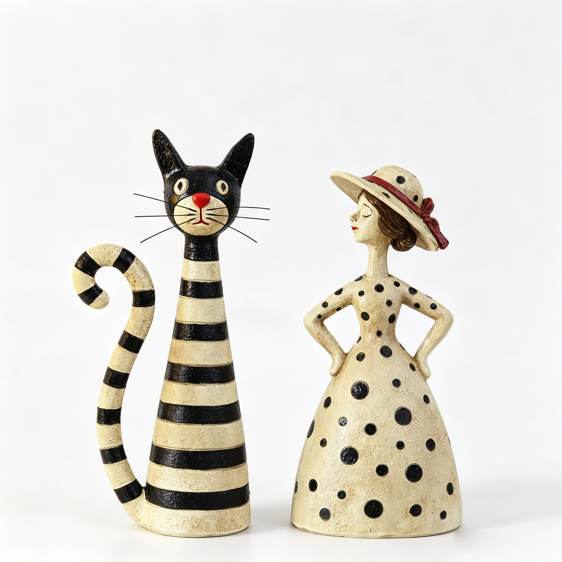 Vintage cat and lady figurines for tabletop display